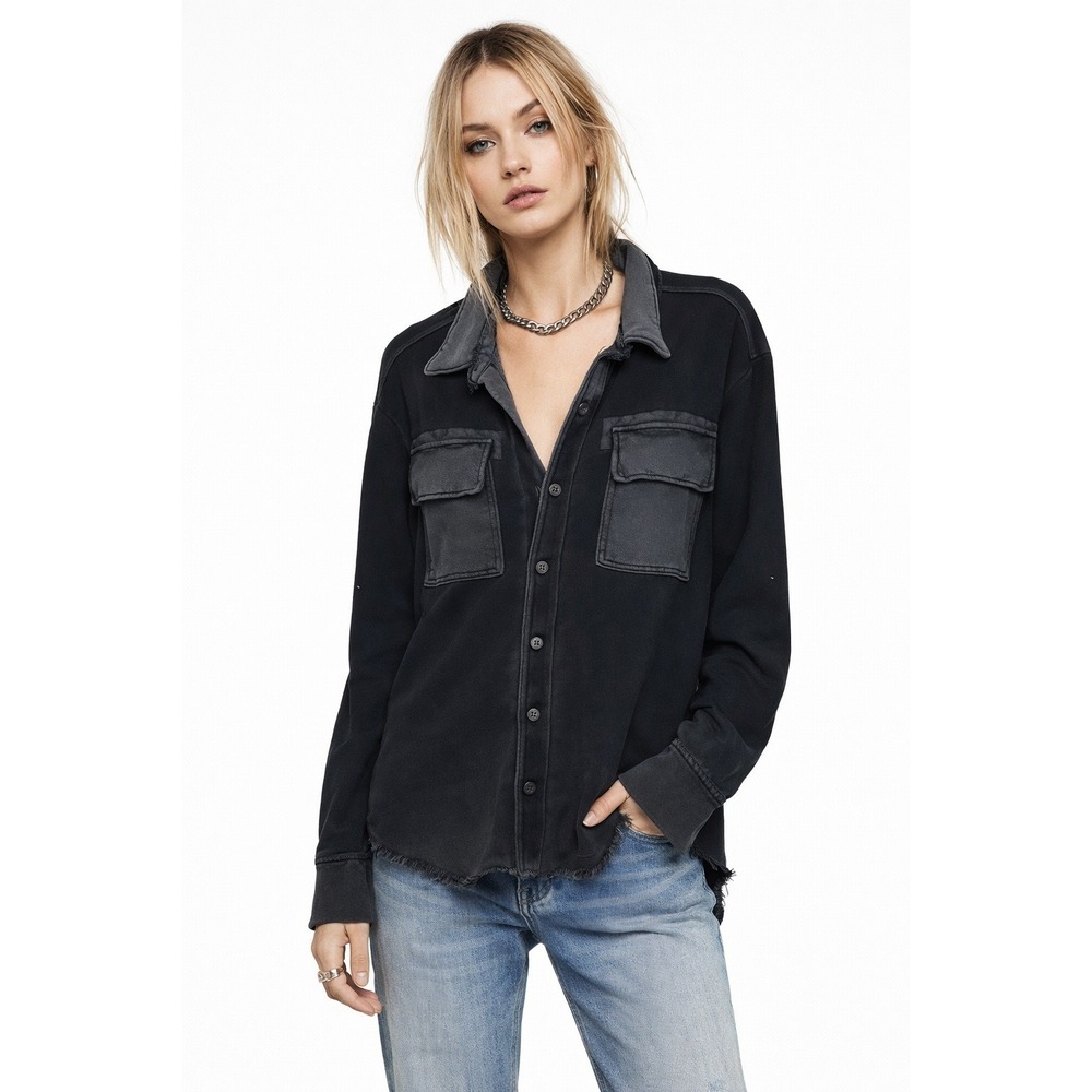 Cotton Citizen Bronx Unisex Shirt Jacket Shacket Black Blue Ombre Distressed S